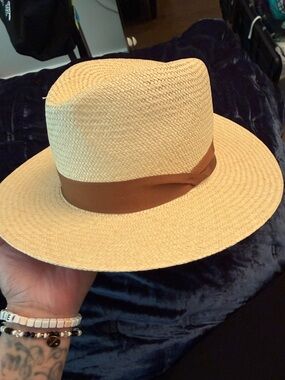 rag & bone Beige Straw Fedora with Brown Band